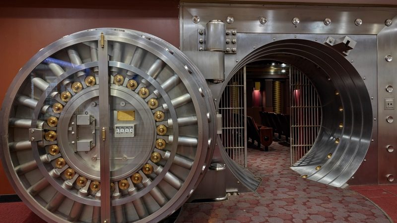 A bank vault door.